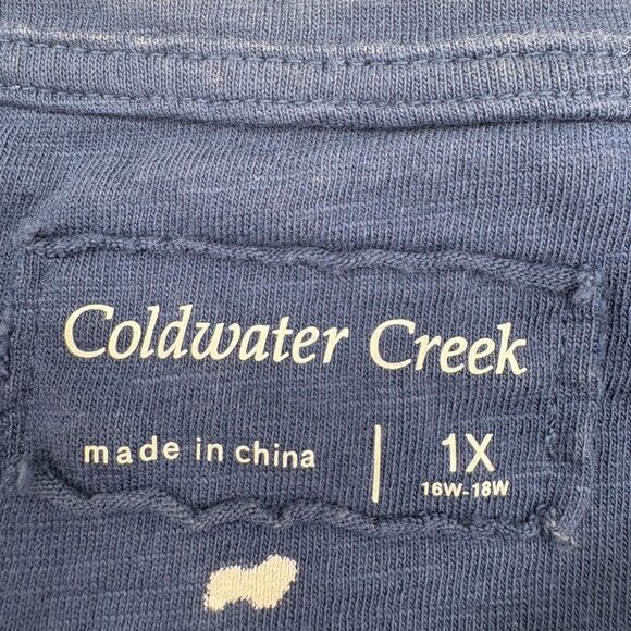 Coldwater Creek Women's 1X Blue Graphic T-Shirt 100% Cotton Short Sleeves - Picture 2 of 5